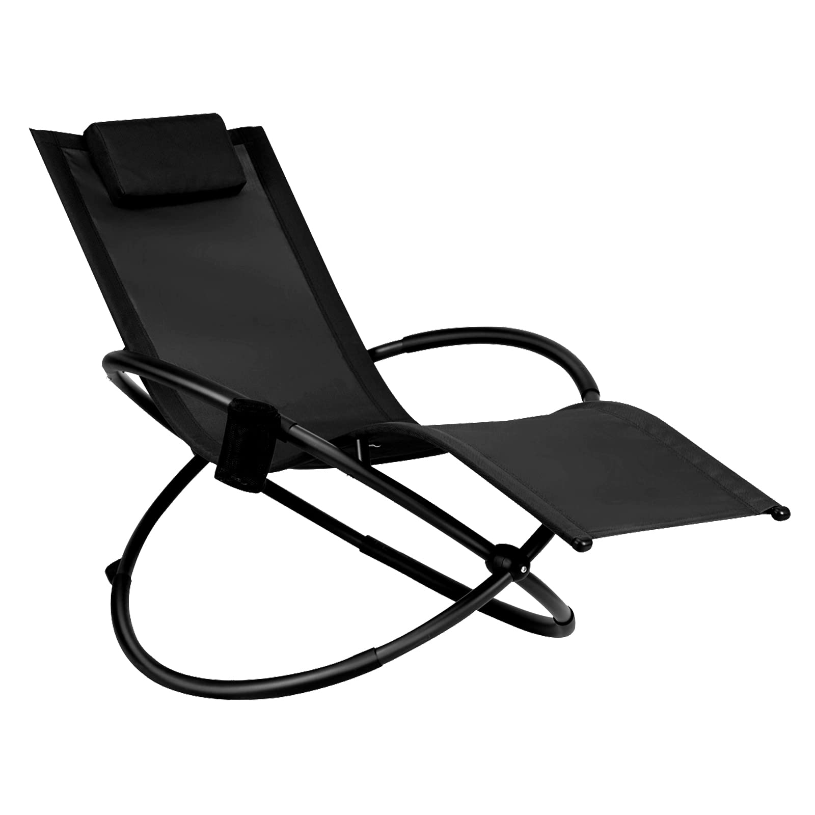 GIANTEX Sedia a Dondolo Pieghevole 2 in 1, Base a Doppio Anello in Teslin,con Poggiatesta e Supporto per Bevande, Portata fino 180 kg, Adatto per Balcone, Giardino, Cortile, 3 Colori (nero)