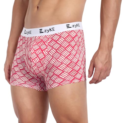 Image of Zyke Men's Printed Cotton Trunk Innerwear | 95% Cotton 5% Elastane Stretch Underwear | Ultra Soft Waistband Anti-Bacterial Moisture Wicking Trunks for Men Pack of 1