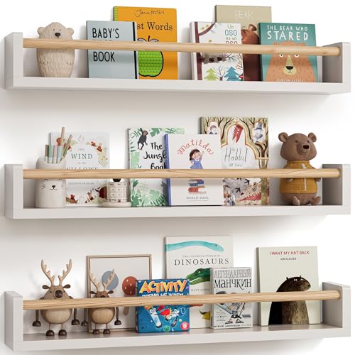 Image of G&W Gruwald Nursery Book Shelves, Set of 3, Wall Bookshelf, Book Shelf for Kids Rooms, Wall Book Shelves for Bedroom Kids, Floating Shelf, Nursery Decor (White, 23 Inches)