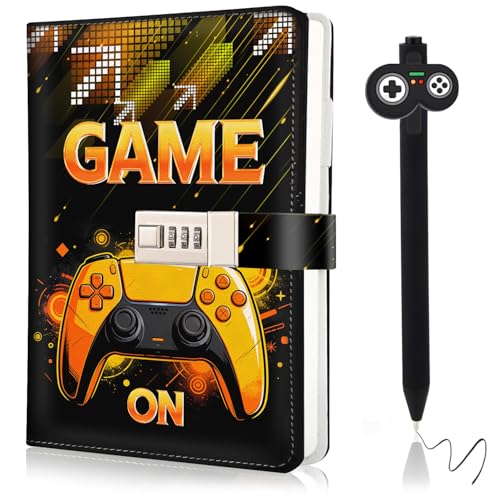 UNIANE Diario con lucchetto,diario per ragazzi,diario per bambini con codice,regali per il ritorno a scuola per ragazzi di 8,9,10,11,12,13,14,15,16 anni,compleanno,quaderno bambini (Giallo)