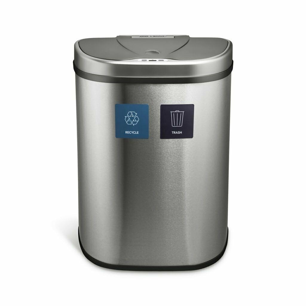 Motion Sensor 18-gal Stainless Steel Dual Unit Trash Can Multi Color Silver Semi-Circle Plastic Fingerprint Proof Quiet Close