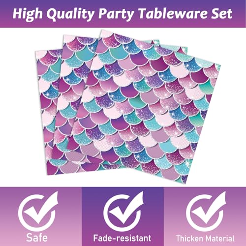 Zoiiwa 41Pcs Mermaid Themed Paper Plates And Napkins Party Decorations Tableware Set Includes 20 Party Plates 20 Napkins And 1 Tablecloth For Girls Kids Mermaid Birthday Party Decor Supplies thumb #2