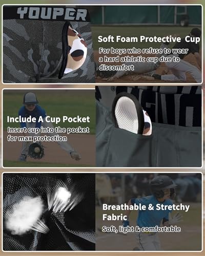 Youper 2 Pack Youth Brief with Soft Protective Athletic Cup, Youth Compression Underwear for Baseball & Football2