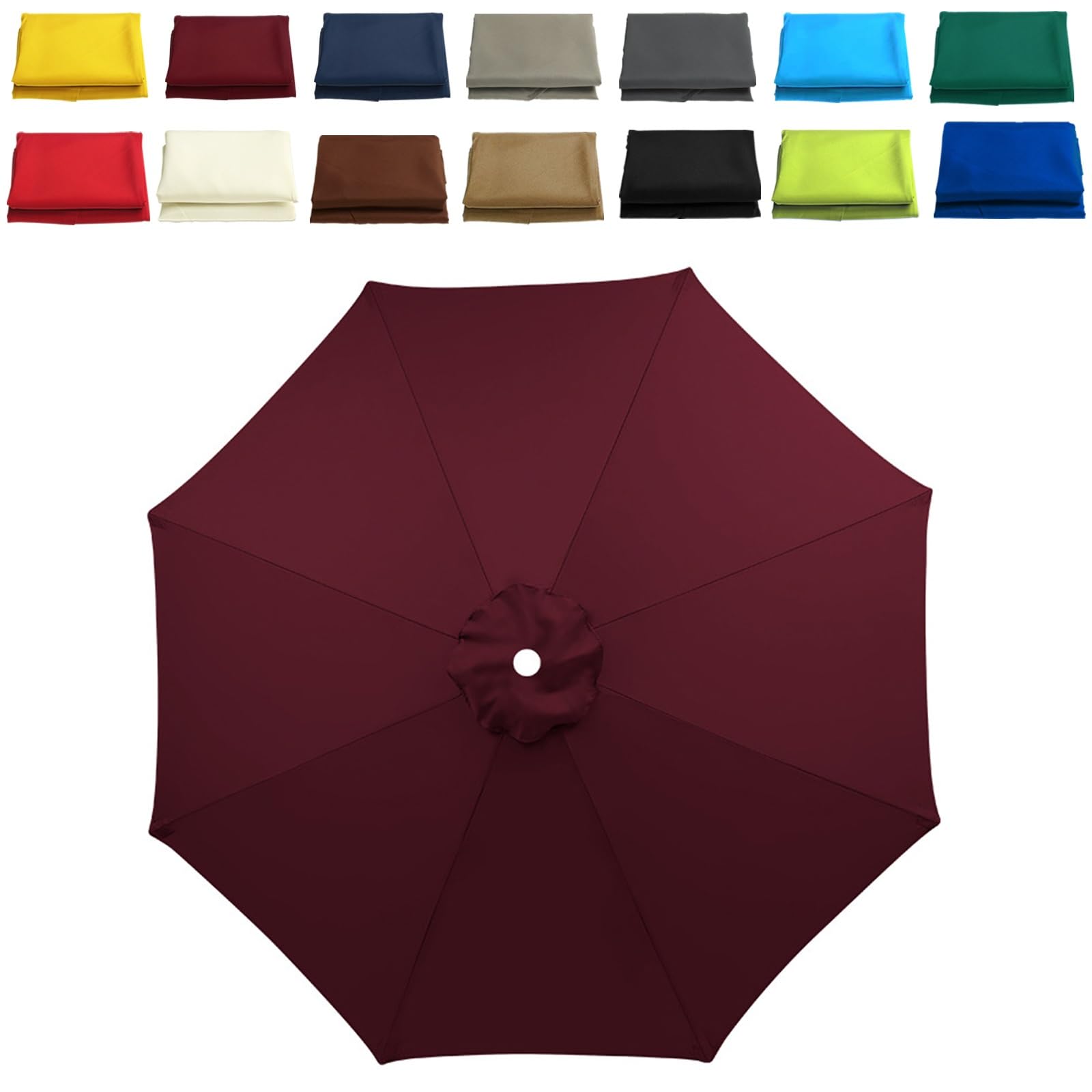 WOGTITYI Garden Parasol Replacement Cloth Replacement Parasol Canopy 6.5ft 8.8ft 9.8ft 6Ribs/8Ribs Anti-UV Polyester Fabric, Waterproof(Thickness:Wine red,Size:9ft-8Arms)