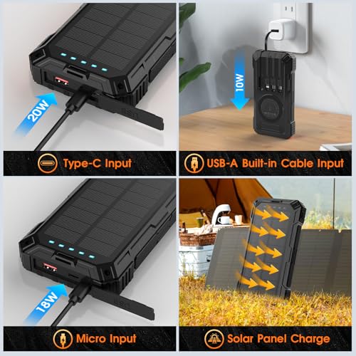 Image of BLASOUL Solar Charger 49800mAh Power Bank - Wireless Portable Phone Charger with 4 Built-in Cable,22.5W Fast Charging External Battery Pack PD 3.0 USB-C in /Output Perfect for Camping, /Hiking