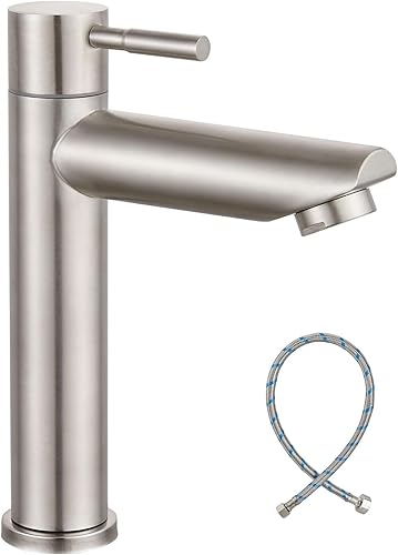 brassqueen Grifo de agua fría solo para baño, lavabo de níquel cepillado SUS 304, un agujero, moderno montaje en cubierta, grifo de lavabo comercial