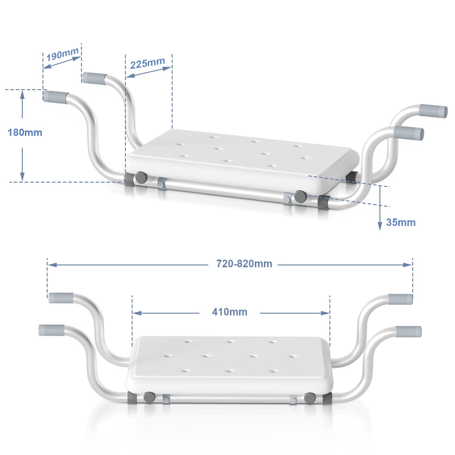Asiento para bañera de 72 a 82 x 23 x 41 cm, capacidad de carga de 136 kg, distancia entre bañera/pared, mínimo 10 cm