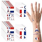 Lot de 190 (30 feuilles) de tatouages du drapeau de la France, VEINARDYL imperméable, résistant à la transpiration, temporaire français tatouages faciaux amovibles avec drapeau national de sport pour