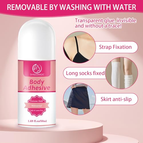 Fashion Glue Hautkleber für Kleidung Klamotten Kleber auf Haut Transparentes Hautfreundlich Zum Kompressionsstrümpfen Strumpfhosen Tänzer Schultergurten für alle Stoffarten (50ml)
