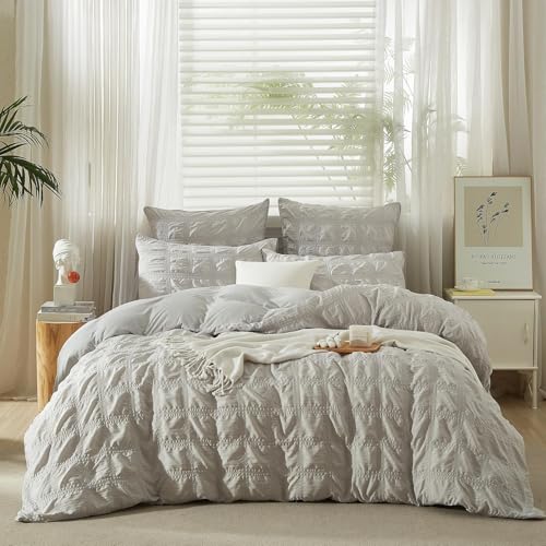 YASMENG Seersucker Bettwäsche 200x200 Sommer Grau Kariert Bettbezug Set Kuschelig Weich Atmungsaktiv Mikrofaser Bettwäsche Modern Bettwäsche 3...