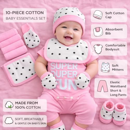 Image of T2F 13 Pcs Newborn Baby Girl /Boy Gift Set, Premium Pink /Blue 100% Cotton Baby Clothing Gift Box with Bodysuit, T-Shirt, Cap, Mittens, Booties, Bib, Pants, Shorts, Towel & Wash Cloths