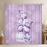 Homewish Lila Schneemann Verdunkelungsvorhänge Schneeflocke Winter Thema Fenstervorhang Süß Weihnachten Schneemann Gardinen 260x140(HxB) für Kinder Mädchen Weihnachtsdekorationen 2 Panels Vorhänge