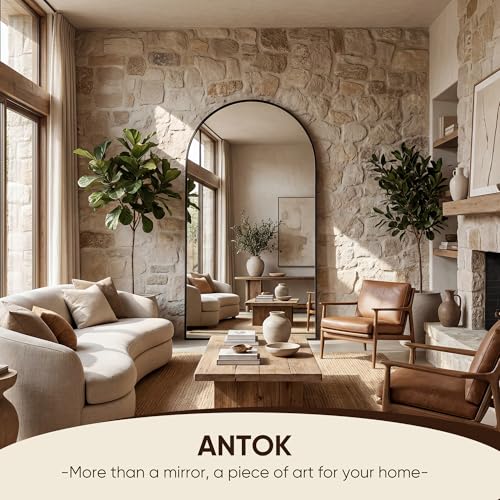 Image of Antok 76 inch x34 inch Arched Full Length Floor Mirror, Black Aluminum Frame, Free Standing /Wall Mount /Leaning for Bedroom, Living Room, Dressing Room