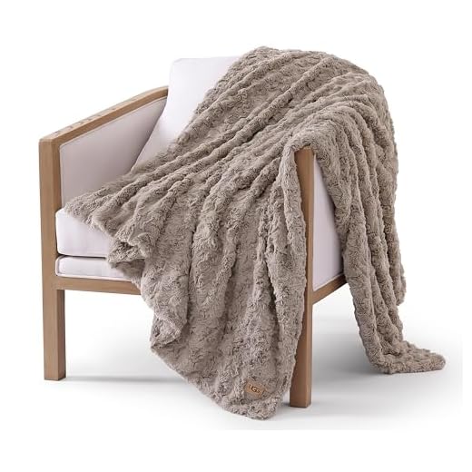 UGG Adalee Faux Fur Throw Blanket Luxury Lightweight Cozy Soft Throw for Couch Bed or Chair Hypoallergenic Machine Washable Double-Sided Fluffy Blanket Home Decor, 50-inch x 70-inch, Oyster Brown