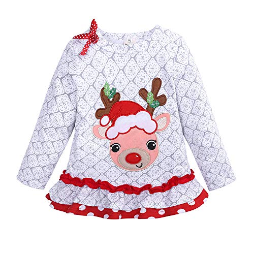 CM C&M WODRO Toddler Baby Girl Christmas Deer Outfit Long Sleeve Ruffle Top Fall Clothes Striped Flare Pants Set4
