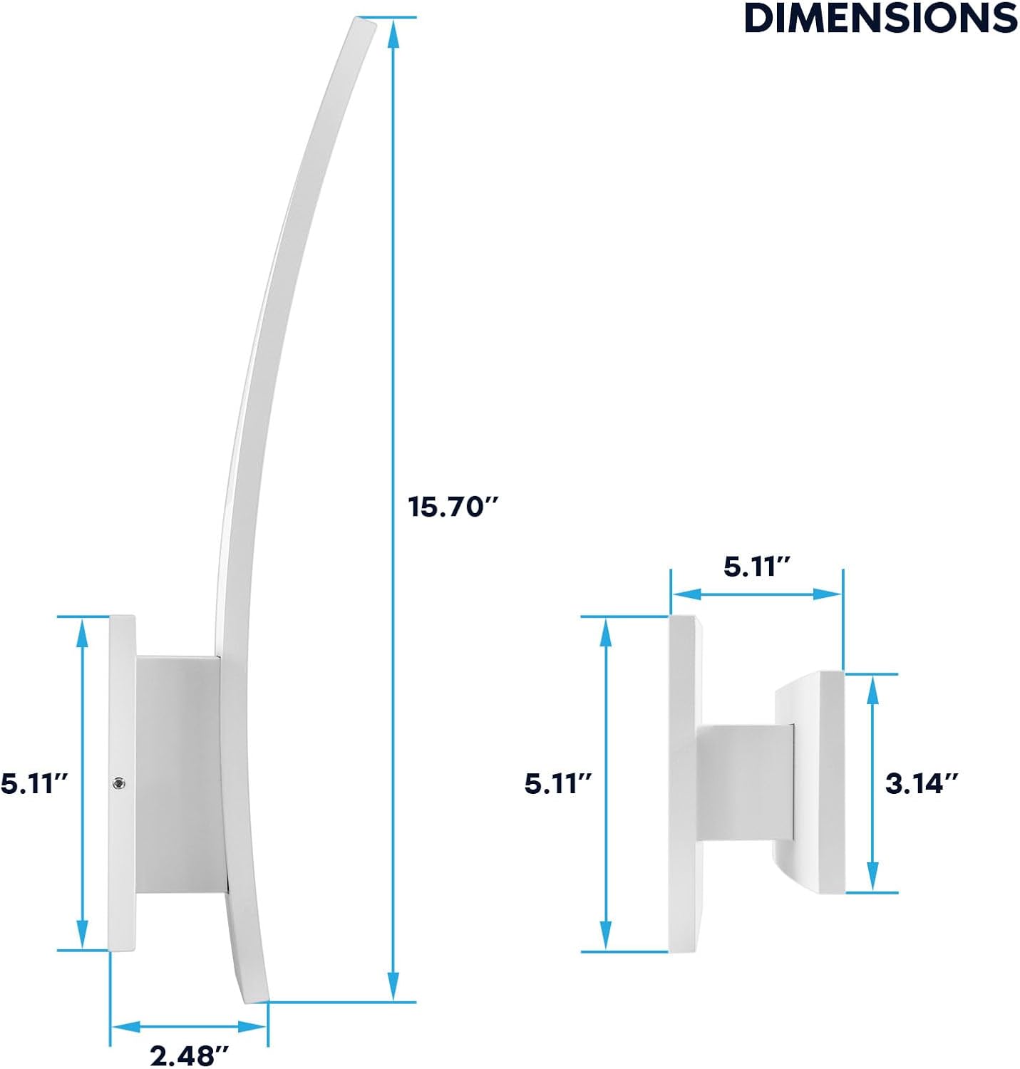 LUXRITE 15-Inch LED Curved Outdoor Wall Sconce, 5CCT Selectable 2700K–5000K, 1000 Lumens, 15W, IP65 Waterproof, CRI 90, 90° Beam Angle, Exterior Light Fixture, ETL Listed, White