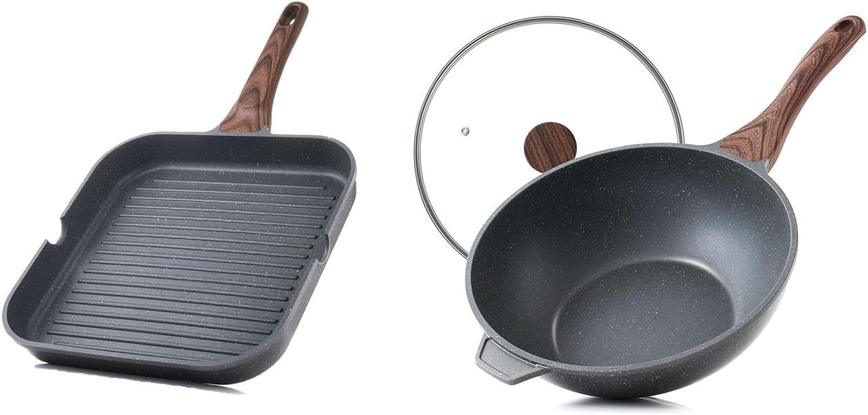 SENSARTE 11 Inch Nonstick Grill Pan,Healthy Non Toxic Chef Pan,4.5 Quart Nonstick Wok Pan with Lid,Induction Skillet