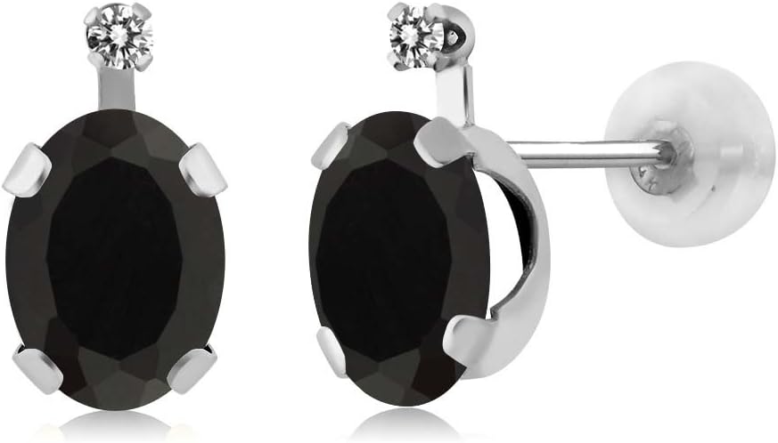 Gem Stone King 14K White Gold Black Onyx and White Diamond Earrings For Women (1.37 Cttw, Gemstone December Birthstone, Oval 7X5MM)