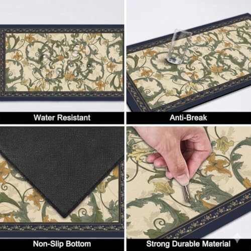 Image of Kitchen Anti Slip Mat for Floor, Waterproof Washable Kitchen Mats, Non Slip Kitchen Floor Mats for Home, Soft Mats for Kitchen, Kitchen Mats for Floor Anti Slip (Green VALE Style)