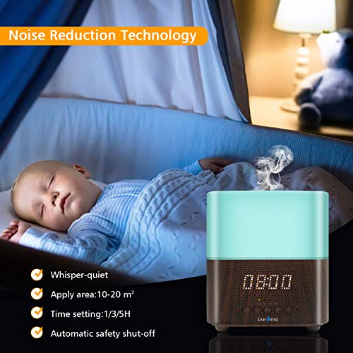 Alarm Clock Essential Oil Diffuser, Aromatherapy Diffuser With Bluetooth Speaker, Daroma 300Ml Scent Mist Fragrance Ultrasonic Room Humidifier,7 Color Mood Lights Home Office Gift Night Lamp,Dark Wood #TOP4