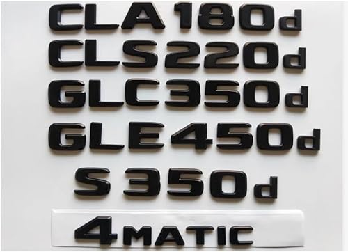 Emblemas planos negros mate para CLA180d CLA220d CLS220d CLS350d GLC350d GLC220d GLA180d GLA220d GLS350d GLE350d GLE250d 4MATIC (GLA 220d, negro