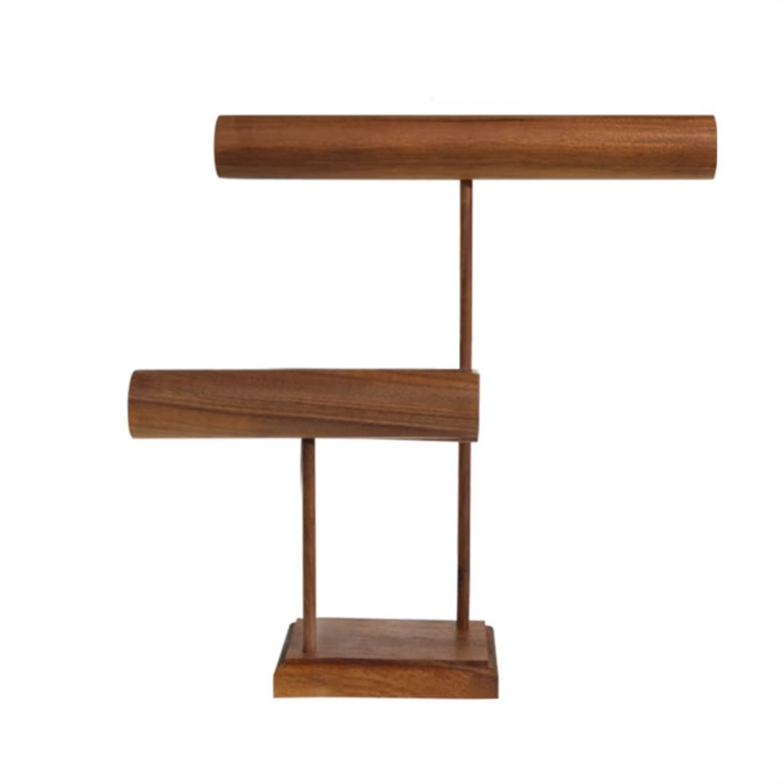 CJHFR472SG Jewelry Organizer Stands 2 Tier Walnut Bracelet Holder Wood T-Bar Jewelry Stand Organizer, Necklace and Hanger, Watch Rack for Selling Jewelry Display Stand