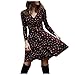 YANFANG Vestido Vintage para Mujer, Retro Vestido de Mujer con Cuello en V y Manga Larga para Mujer, hasta la Rodilla con Volantes,, XL,Wine