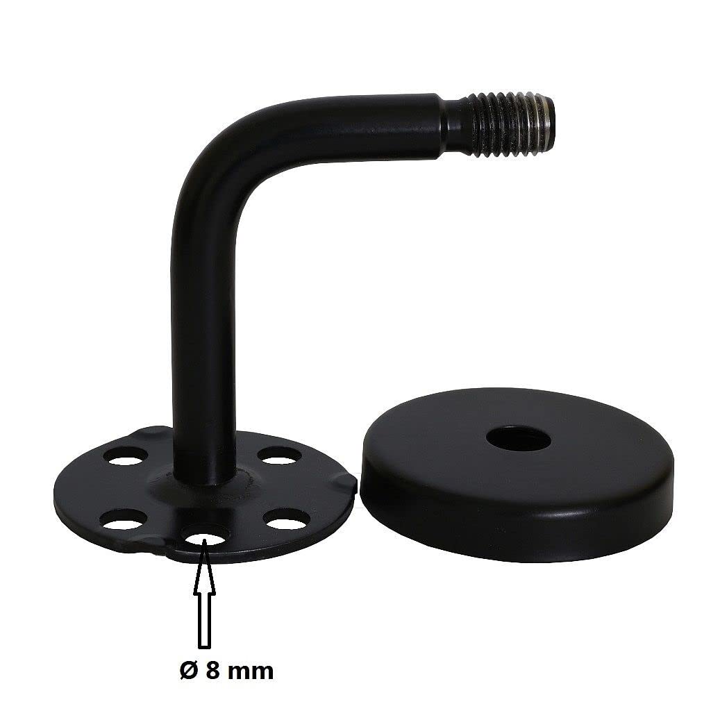 TIBU Buche Holz Handlauf Geländer 30-500cm im Set schwarze Halter Wandhandlauf Wand Treppe, Länge 150 cm mit 3 Halter Enden leicht gewölbte schwarze Kappen
