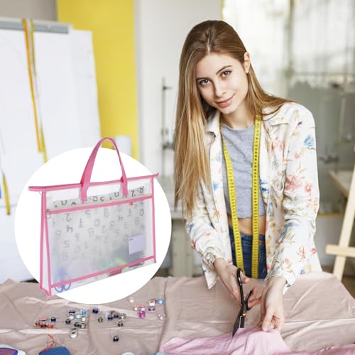 Image of 3 Pack Sewing Project Bag 17.72x12.99 Inches Craft Storage for Quilters Art Portfolio Bags with Handle and Zipper Mesh Folder Organizers for Artworks Charts Poster Scrapbook