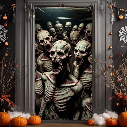Image of BlissYard Halloween Entryway Banner Haunted House 35x71 Inch Polyester | Door Banner, Wall Decor | Haunted Figure Entry Accent, Haunted House Backdrop | Porch, Hallway, Party (Spooky Art)