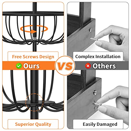 Pouhenier.jh 5 Tier Fruit Basket Bowl For Kitchen Counter, Large Capacity Metal Wire Countertop Vegetables Storage Rack, Detachable Produce Stand Holder Organizer For Onions Potatoes Bread Snack, Black #TOP2