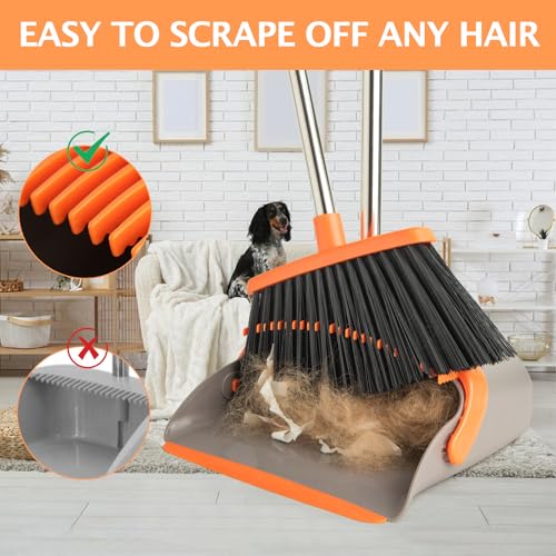 Image of 2-Pack Broom and Dustpan Set with Long Handle, Heavy Dust Broom and Dustpan Combo for Home,Kitchen, Office, Pet Hair(Gray Orange)