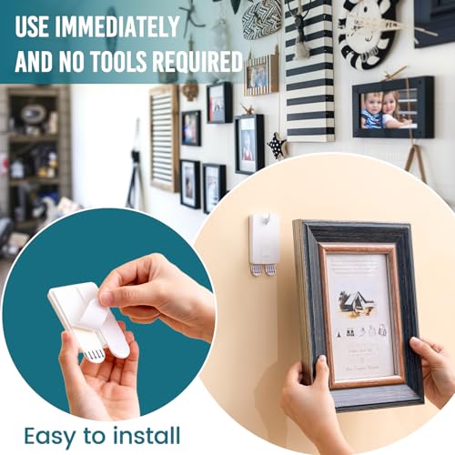 Image of TAILI Picture Hangers 4 Pack(10 Strips), Adhesive Picture Hanging Hooks Without Nails, No Damage Sawtooth Hangers, Art Hanger Hooks for Bathroom Kitchen Home Door Closet, White