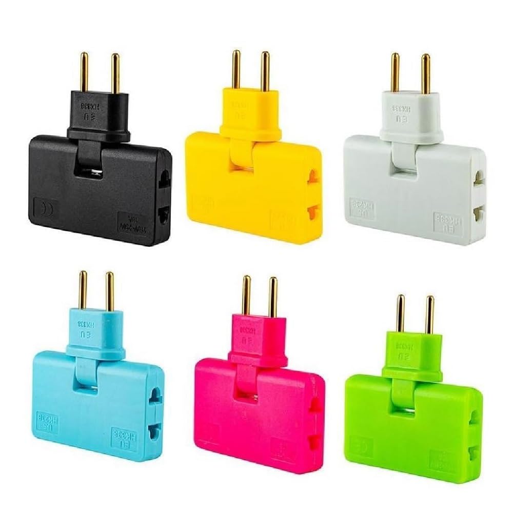 3-in-1 rotatable foldable power plug adapter travel & home/office | compact multicolor converter with durable plastic body, standard size, portable for worldwide use, perfect for