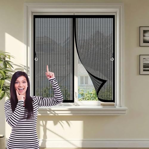 Mosquitera Ventana Magnetica 85 x 117 cm Imanes Más Fuertes, Protección Contra Insectos, sin Taladrar Cortinas para Puertas Exteriores para Dormitorio Sala de Puerta, Negro