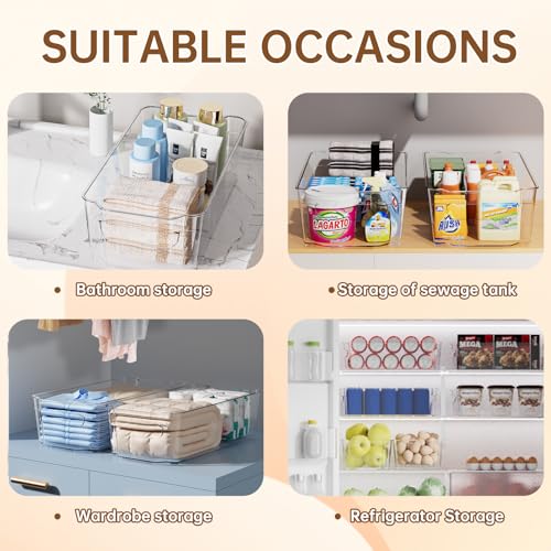 Image of Clear Fridge Organizer, Refrigerator Organizer Bins with Handle, Freezer, Kitchen Cabinet, Pantry Organization, BPA Free Fridge Organizers (12.4 inch 8 Pack)