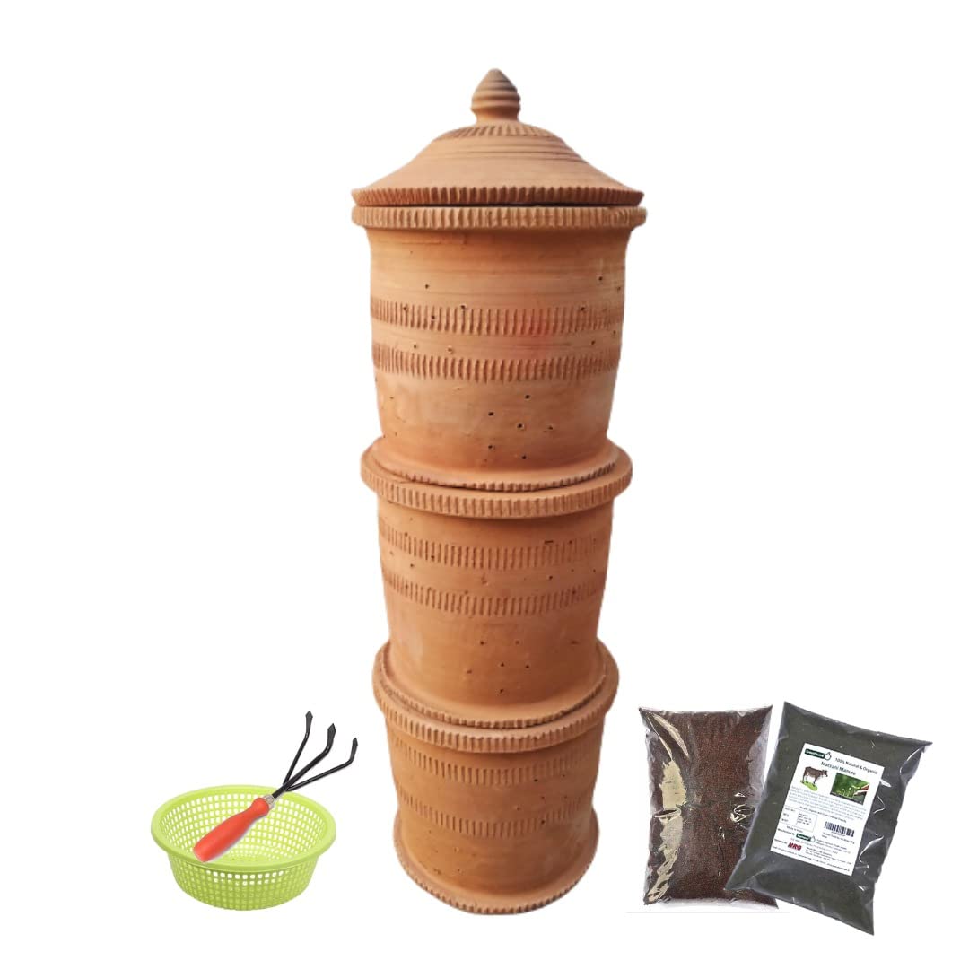 Kh@dbin 3 Tier Terracotta Home Composter – Earthen Compost Bin + Starter Kit (DIY) – Convert Organic & Kitchen Waste into Natural Fertilizer at Home (B099KJ1JGN) Amazon Price History, Amazon Price Tracker