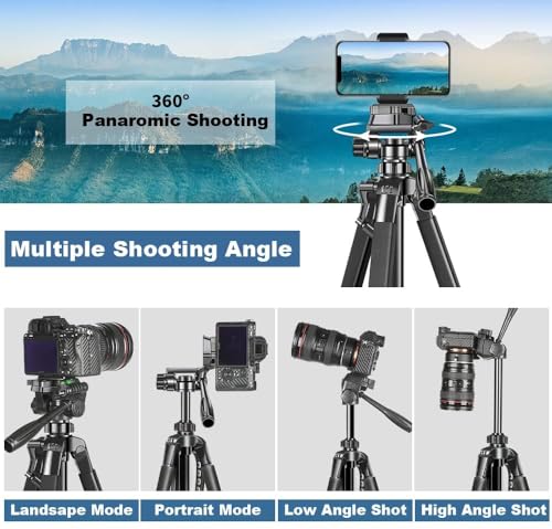 Image of Aluminum Tripod (55-Inch), with Mic, Shutter Button & All Mobile Holder Tripod Kit (Black, Supports Up to 5 kg)