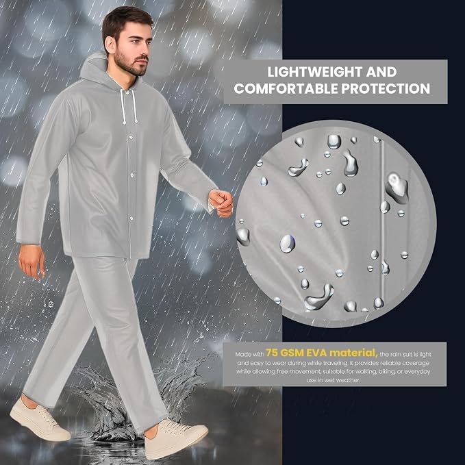 Image of EVA Full Sleeve Raincoat for Men and Women, Waterproof Hooded Reusable Rain Coat with Front Buttons, Lightweight Rain Wear for Bike Riding, Travel, Hiking and Outdoor Use