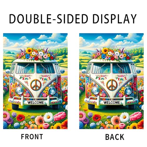 Image of Nuxovilar Welcome Garden Flag 12x18IN | Retro Van Peace Welcome Yard Porch House Double - Side For Home Outdoor Decor