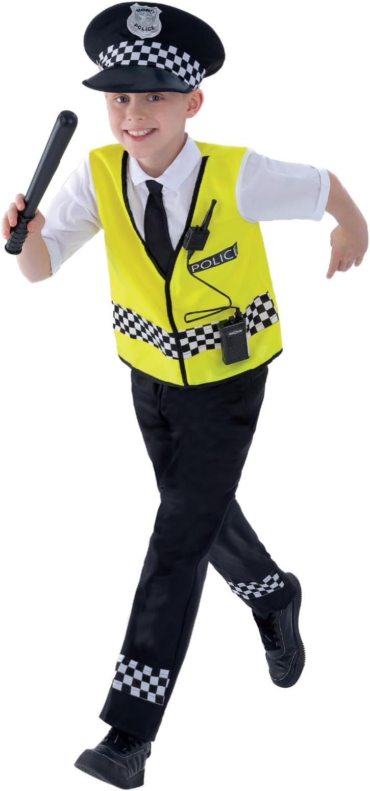 Smiffys Police Costume, Black with Top, Trousers, Hat & Radio Set, Boys Fancy Dress, Cops and Robbers Dress Up Costumes Halloween