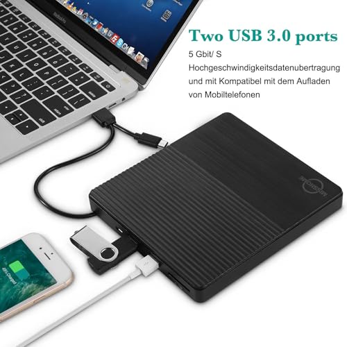 CD DVD Drive USB C USB 3.0 CD/DVD +/-Rw Drive CD ROM Burner Reader Writer with USB/ SD/TF Ports & Audio Out, Optical Disc Drive DVD Player for Laptop PC Mac MacBook Air/Pro Windows 11/10, Black - Image 5