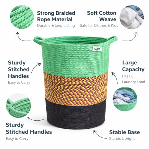 Image of ☆LBY ute Cotton Basket, Handcrafted Woven Storage Planter Basket for Home Decor, Multi-Purpose Bag with Handle for Living Room Bathroom Laundry & Toys cat shape (green 13.8 x 17.8 inch)
