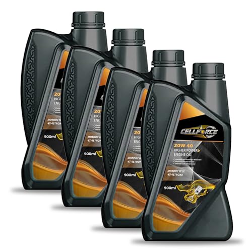 Image of Cellforce 20W40 Synthetic Blend Engine Oil for Bikes, 900 ML - API SN, JASO MA2, High Performance motorcycle oil (Pack 4)