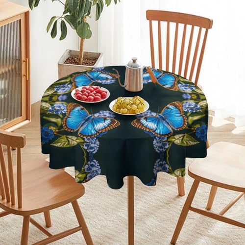 Nappe ronde polyester bleu lavable en machine imprimé papillon extérieur 178cm - 7