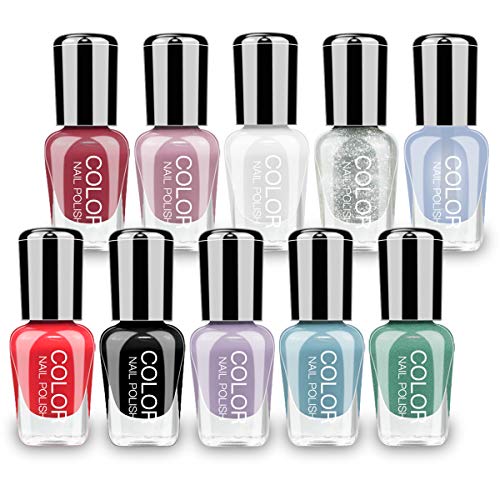 Abitzon 2019 Non Toxic Nail Polish Set Organic Eco Friendly Easy Peel Off & Quick Dry Water Based Nail Polish (10 Bottles)