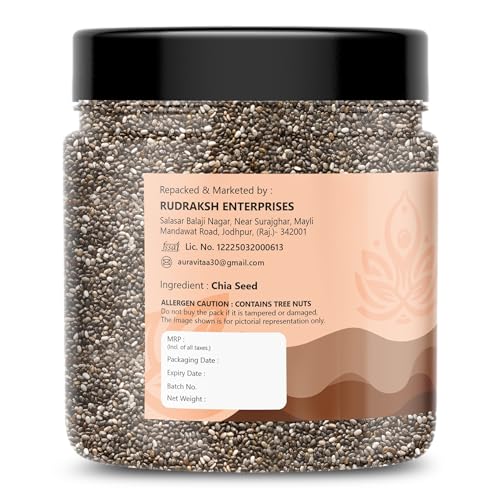 Image of Auravita Premium Chia Seeds 250 Gram | Rich in Calcium, Protein & Fibre | 100% Clean Chia Seeds for Eating | Antioxidant Rich Superfood for Smoothies, Salads & Baking