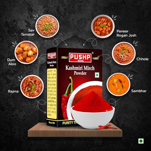 Image of Pushp Brand Kasmiri Red Chilli Powder (100gm Pack of 10)