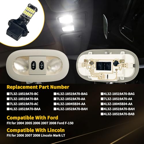 Image of Overhead Console Light Assembly Compatible with 2004-2008 Ford F-150, 2006-2008 Lincoln Mark LT, LED Interior Roof Map Reading Lamp, Replace # 7L3Z-18519A70-BA, 7L3Z-18519A70-BC (Beige)