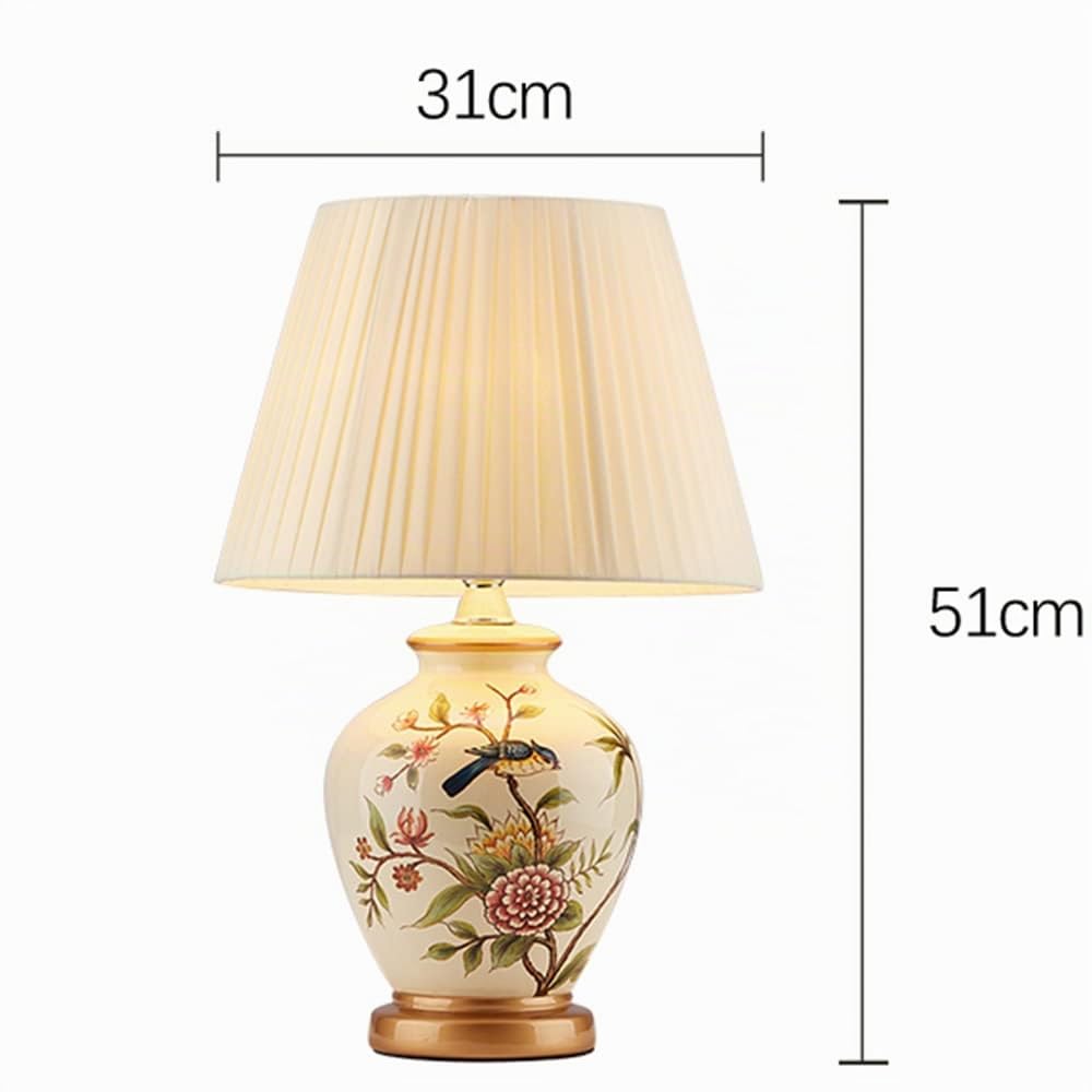 Lampada da Comodino, Moderna Lampada da Tavolo Base in Ceramica Paralume in Stoffa, Attacco E27, 31 * 31 * 51cm, Design Vintage.(Bianco)